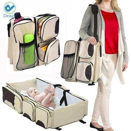Deago Outdoor Travel Bassinet Diaper Tote Bag Baby Travel Crib, Waterproof Portable Large Capacity Carry Cot (Beige)