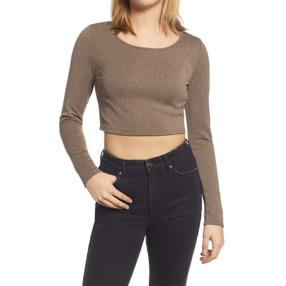 BP. Haut Court en Tricot Vert Olive Brun Moucheté Taille TP