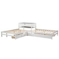 Full Size Lshaped Platform Beds with Trundle, Drawers and Table, White