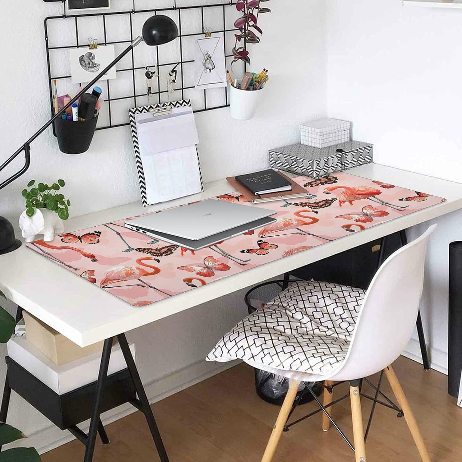 Pink Flamingo Butterfly Large Gaming Mouse Pad Big Mousepad Mice Keyboard Mat with Non-Slip Rubber Base for Computer Laptop Home & Office, 35.4 X 15.7 inch