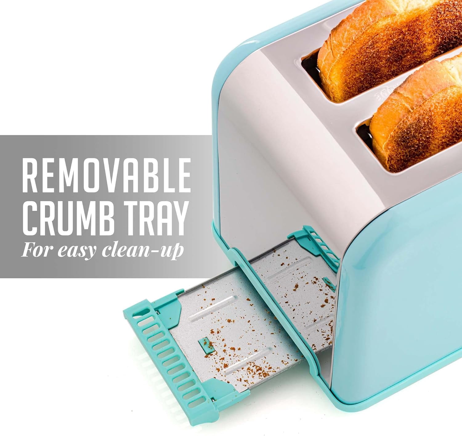 OVENTE 2-Slice Electric Toaster, 825W with 6 Browning Settings, Bagel, Defrost, Cancel Functions, Extra-Wide Slots, Stainless Steel Retro Countertop Toaster, Turquoise TS2450T