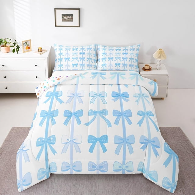 Juego de Edredón Feelyou Talla Twin Azul con Lazo 2 Piezas
