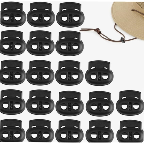 20 Pcs Black Plastic Toggles for Drawstrings, 2.5cm Dual-Holes Cord Locks Round Cord Ends Spring Stopper Sliders Fastener Oval Lace lockers Toggle Set for Shoelaces Paracord Bags Backpacks Clothing