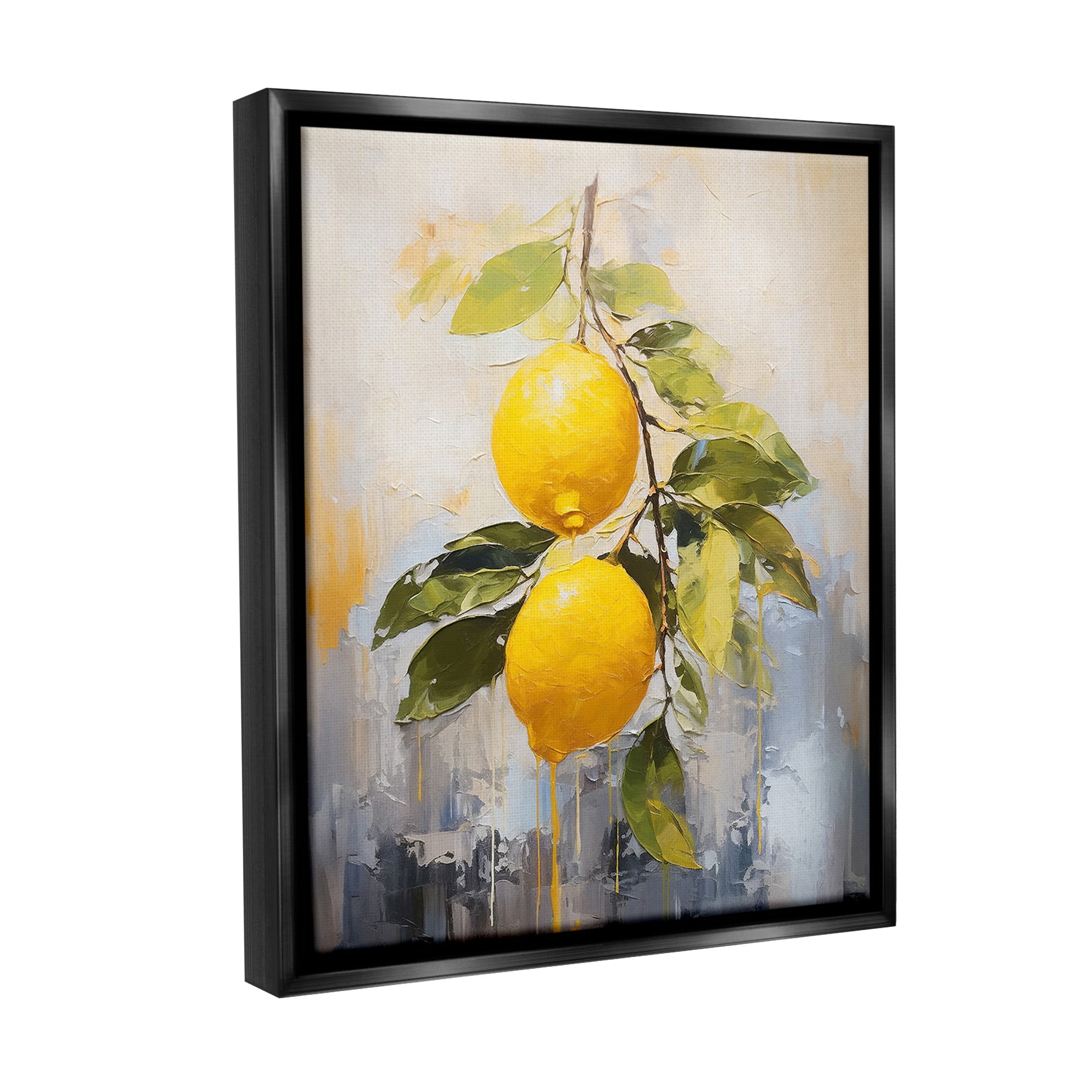Stupell Industries Abstract Lemon Branch Food & Beverage Painting Black Floater Framed Canvas Art Print Wall Art, 25 x 31