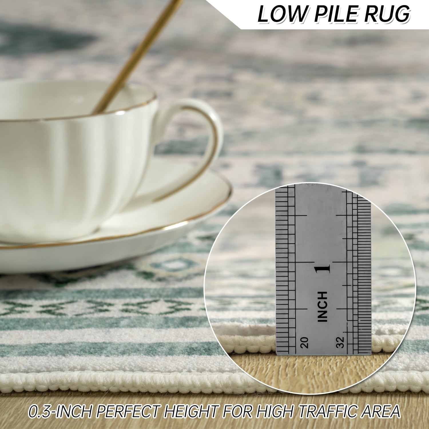 Astorug 5x8 Area Rugs for Living Room, Washable Area Rug, Rugs for Bedroom, Kitchen Rugs, Vintage Boho Carpet, Soft Non-Slip, Low Pile Large Area Rug for Office Dining Room, Green