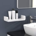 thumbnail image 4 of Estantes de baño de plástico blanco para montaje en pared, estantes de pared flotantes con ventosa en forma de U, suministros de ducha (medio), 4 of 5