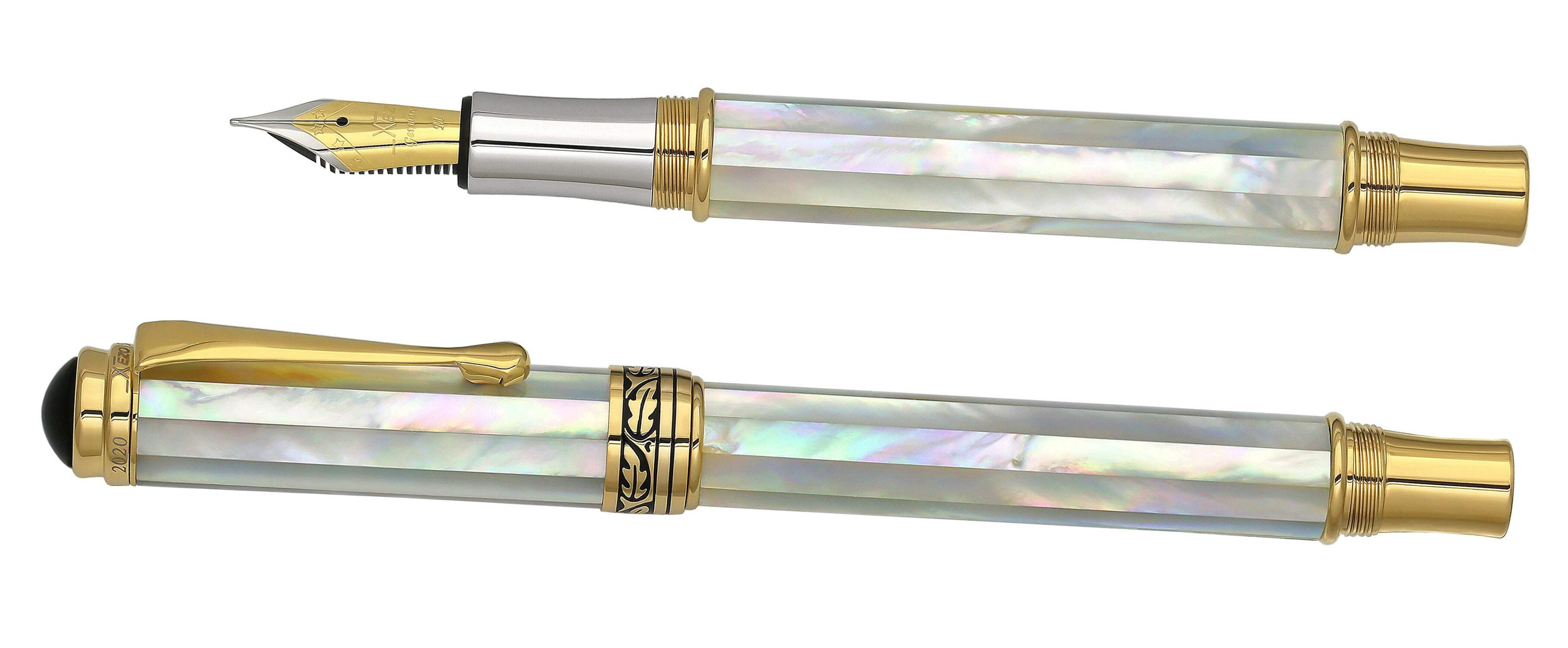 Xezo Xezo Maestro® 18K Gold Plated Fountain Pen (Medium Nib) - Oceanic White Mother of Pearl