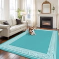 thumbnail image 3 of Turquoise Large Area Rugs for Bedroom Living Room, Soft Non Slip Carpet Bedside Rug, Geometric Boho Ethnic Tile Chic Monochrome Rectangular Floor Cover Kitchen Accent Rug 5'x8' for Dining Room/Office, 3 of 9