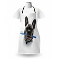 thumbnail image 3 of Bulldog Apron, Whimsical Illustration of a Dog Holding a Toothbrush with His Mouth, Unisex Kitchen Bib with Adjustable Neck for Cooking Gardening, Adult Size, Blue Dark Grey and White, by Ambesonne, 3 of 4