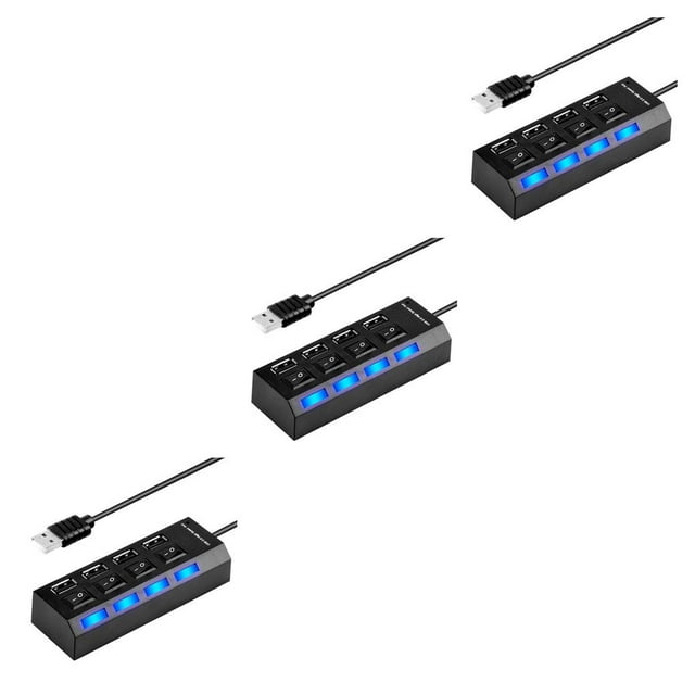 ZLight USB Hub 4/7 Port USB 1.1 Hub Splitter With ON/OFF Switch Multi USB C Hab Converter Adapter For PC Computer Accessories Black 4 holes 3Set