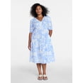 thumbnail image 2 of Time and Tru Women's Cotton Tiered Midi Dress with Elbow Length Sleeves, Sizes XS-XXXL, 2 of 5