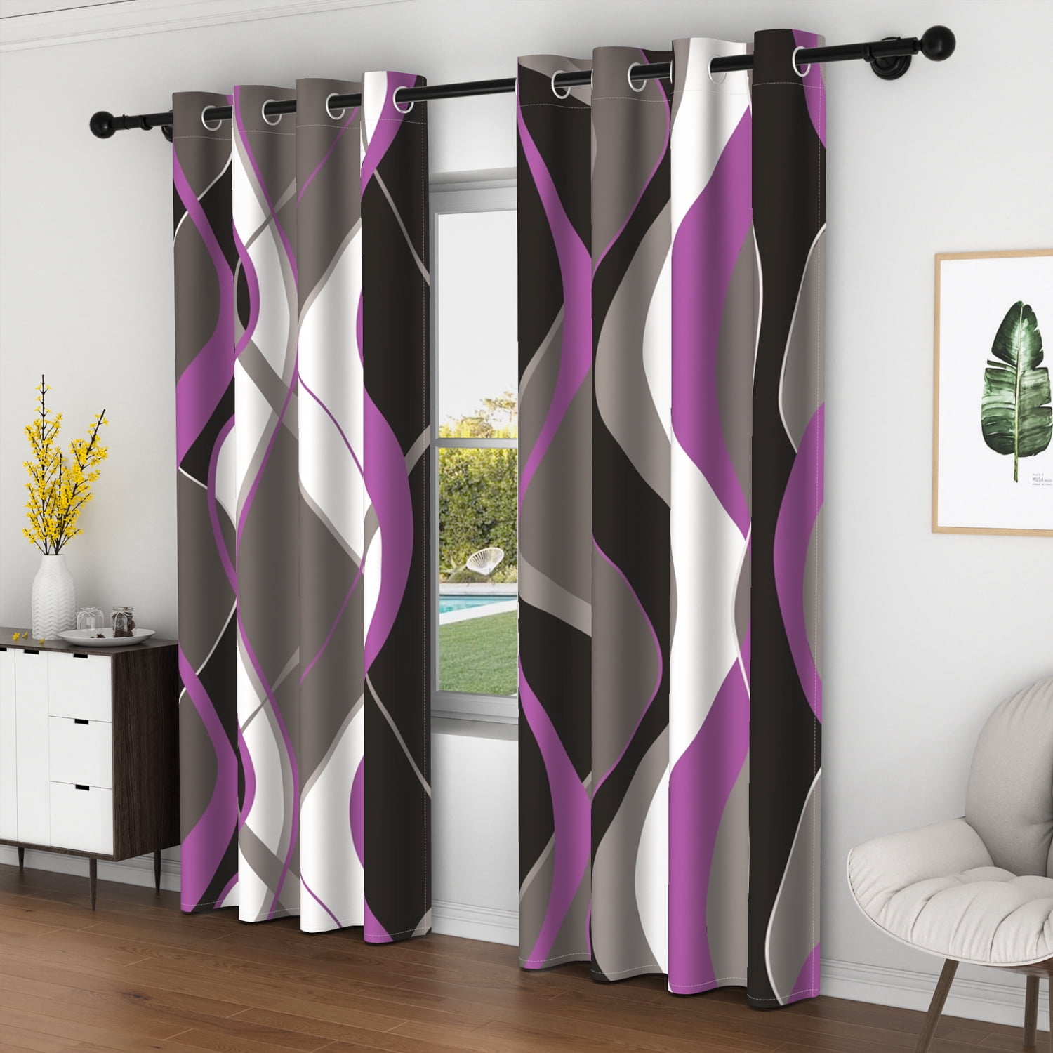 Lfeey Blackout Curtains Purple Black for Bedroom, Room Darkening Thermal Curtain, 52x63 inch Grey 2 Panels