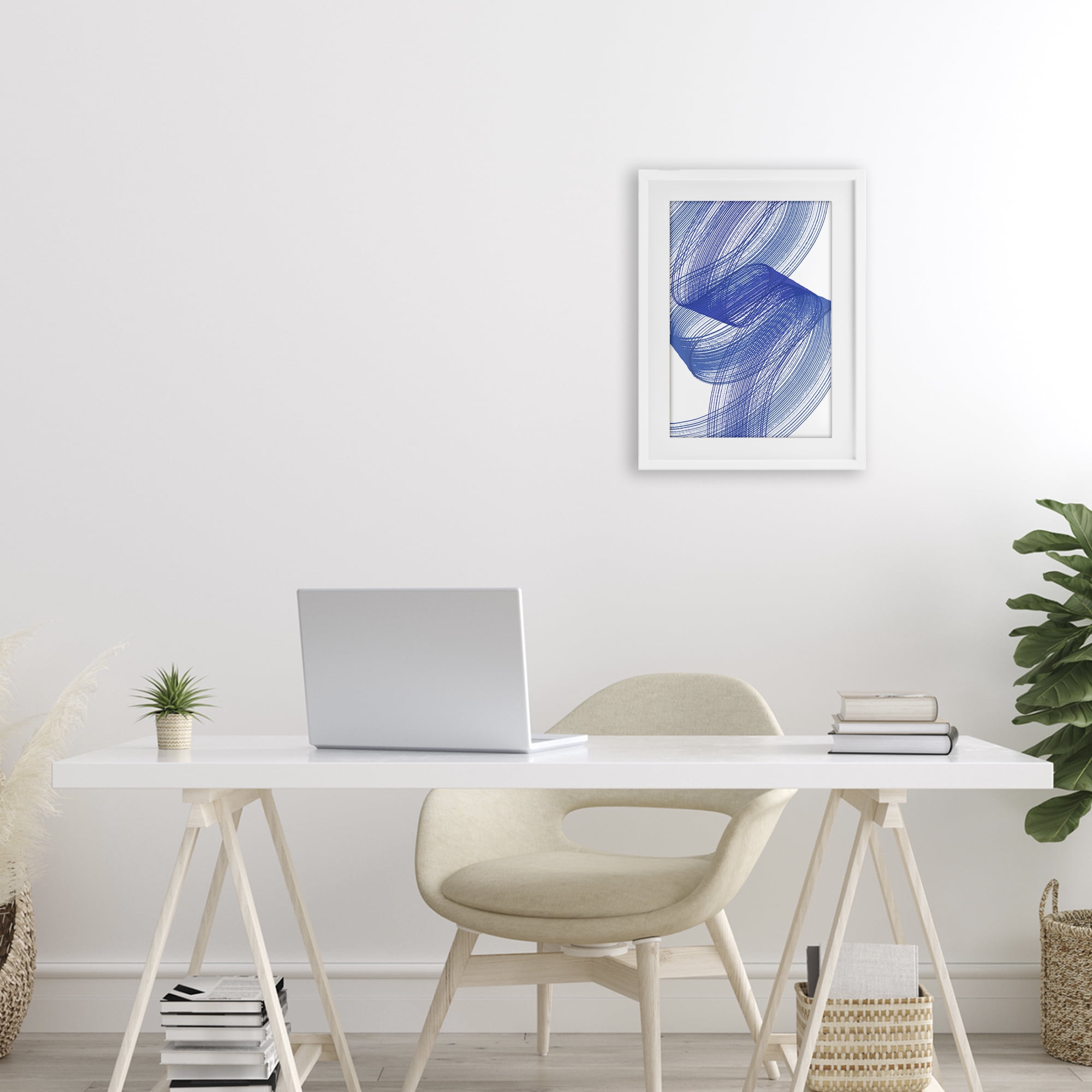 Stupell Industries Blue Lines Flowing In Motion White Framed Print Under Glass, design by Martina Pavlova