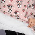 thumbnail image 3 of Oversized Wearable Blanket Hoodie,Pink Cow Strawberry Hat Pattern Sherpa Blanket Hoodie with Super Pockets,Super Warm Fuzzy Pullover for Women & Men, 3 of 6