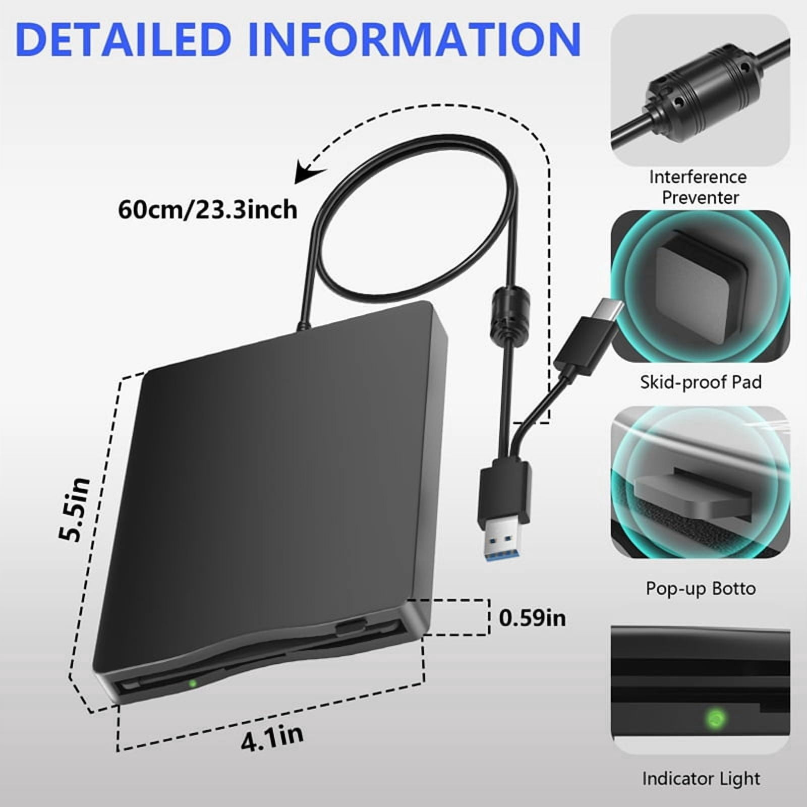 2X Floppy Disk Reader, 3.5 Inch External Floppy Disk Drive with USB Type-C, Portable FDD Floppy Disk Drive for Laptop PC