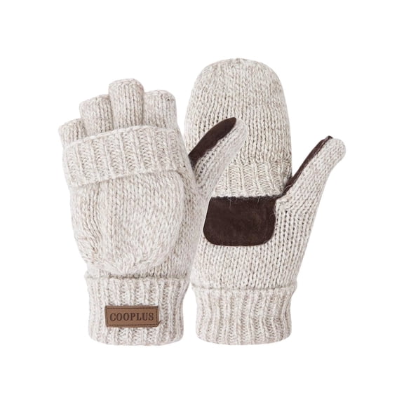 COOPLUS Mittens Winter Fingerless Gloves Warm Wool Knitted Gloves Convertible Gloves for Men and Women