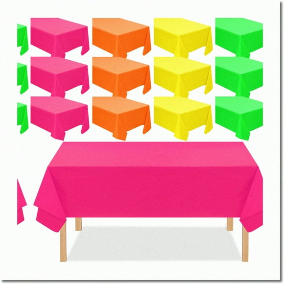 Neon Glow Party Pack - Vibrant Plastic Tablecloth Set for Birthdays, Weddings, and Picnics - Assorted Colors - Disposable and Convenient - 54 x 108 Inch