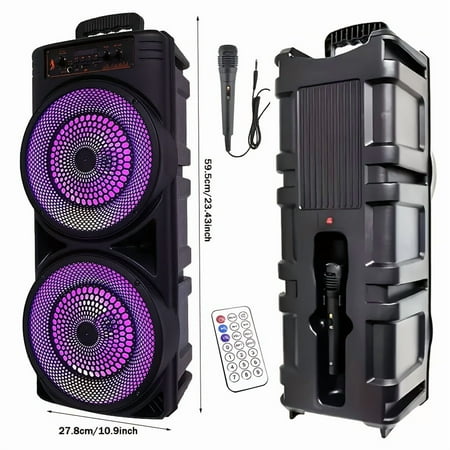 6000W Portable Speaker With Wheels And Handle - Dual 8-inch Subwoofers, RGB DJ Lights, Suitable For Karaoke Square Dancing, Parties, Camping Activities, Etc