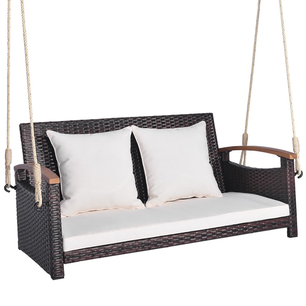 Aimee Lii 2-Person Patio Rattan Porch Swing, Swing Chair Outdoor