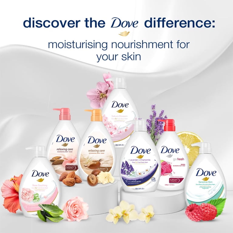 Dove Soothing Rose & Aloe Vera Body Wash Pump Bottle, Go Fresh Nourishing Shower Gel with Refreshing Scent, Skin Prebiotics Formula, Gentle & Mild