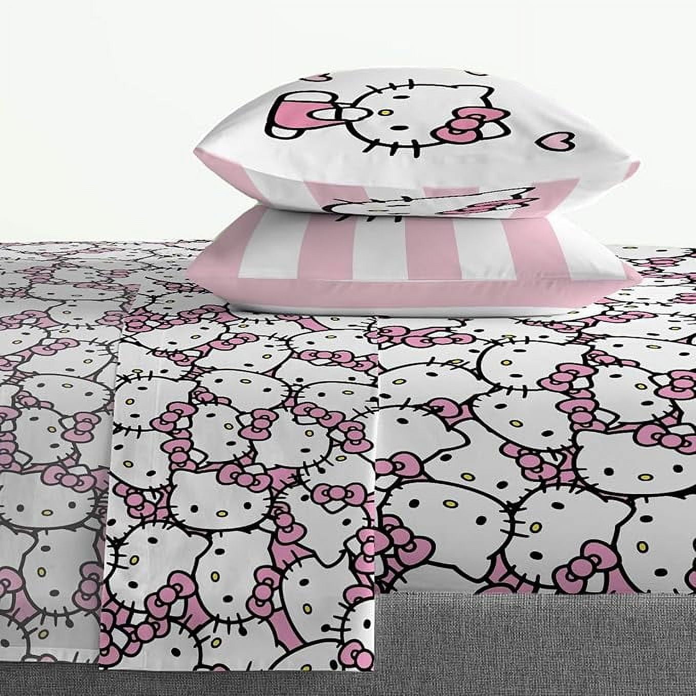 Sanrio Hello Kitty Stripes & Hearts 4 Piece Full Size Sheet Set