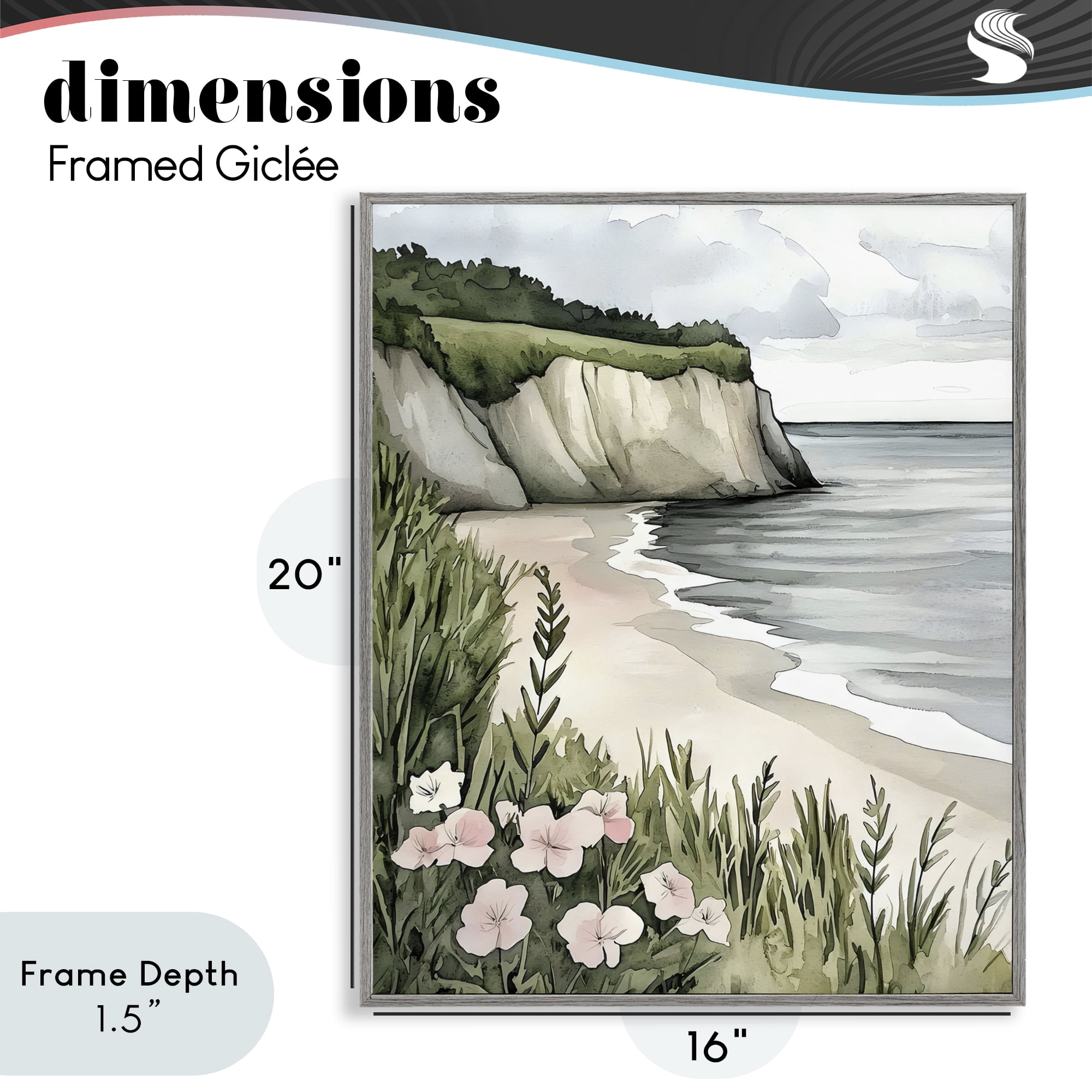 Stupell Industries Coastal Calm with Floral Blooms Gray Framed Giclee Art, design by Riley B