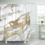 SUTTOM Luxury Marble Stone White Gray Silver Gold Carra Glam Shower Curtain 66x72 inch