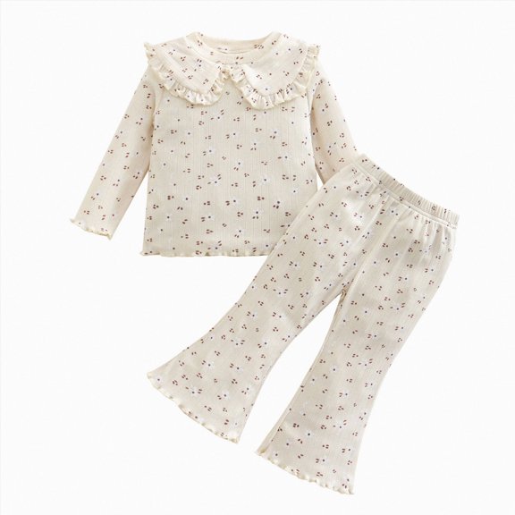 Toddler Baby Girl Clothes 12 18 24 Months 1T 2T 3T 4T 5T Fall Winter Outfits Contrast Color Long Sleeve Sweatshirt   Flare Pants Sets Beige Size 12-18 Months