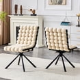 thumbnail image 2 of Set of 2 Beige Velvet Bubble Tufted Swivel Dining Chairs with Black Metal Legs for Dining Room, 2 of 8