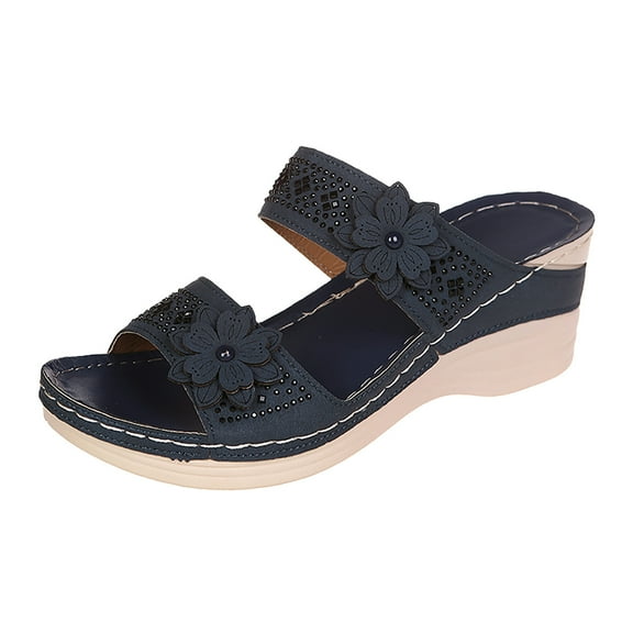 Ketyyh-chn99 Womens Sandals Comfortable Dressy Shoes Ladies Slippers Wedge Sandals for Women Dressy Summer Platform Sandals Casual Low Wedges Walking Slip on Sandals Navy,8.5