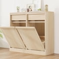 thumbnail image 1 of Bingirl Double Tilt-Out Trash Cabinet in Natural Oak - 20-Gallon Storage, 2 Drawers, Hidden Garbage Cabinet and Laundry Hamper for Kitchen, Dining, or Living Room, 1 of 7