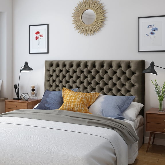 Adjustable Grey Velvet Headboard for Queen Bed | Minimalistic Design, Upgrade Bedroom Comfort