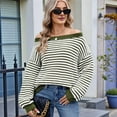 thumbnail image 4 of Womens Off the Shoulder Sweater 2025 Fall Winter Long Sleeve Striped Sweater Oversized Knitted Pullover Tops Olive Green XL, 4 of 8