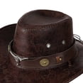 thumbnail image 5 of Fewfanhot Men's & Women's Faux Leather Cowboy Hat with Brown Bull Head Band, Adjustable Chin Strap Wide Brim Western Hat for Theme Party and Outdoor Activities, 5 of 6