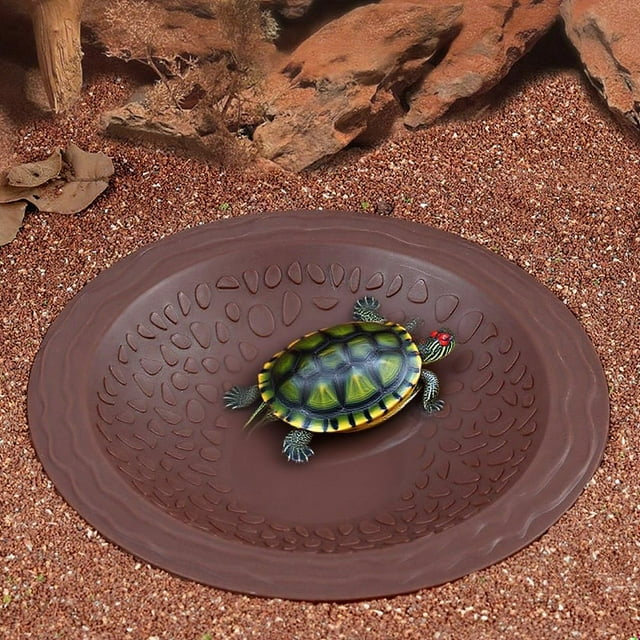 Turtle Bathing Pool Small for Reptiles & Amphibians - Resin Water Dish & Feeding Bowl with Gentle Slope - Safe for Turtles, Lizards, Frogs, Snakes,Brown