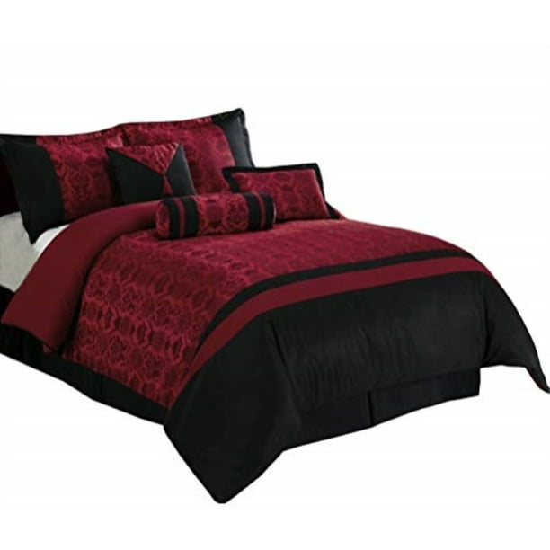 Chezmoi Collection Dynasty Jacquard 7, Red And Black Queen Bed Set