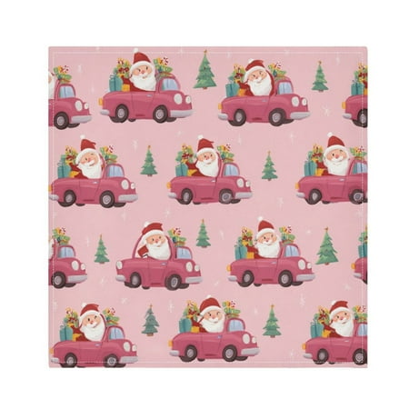 1 Pack 20'' x20" Satin Table Napkins Dinner Napkins for wedding Party Decoration events Santa Claus Driving in Red Cars