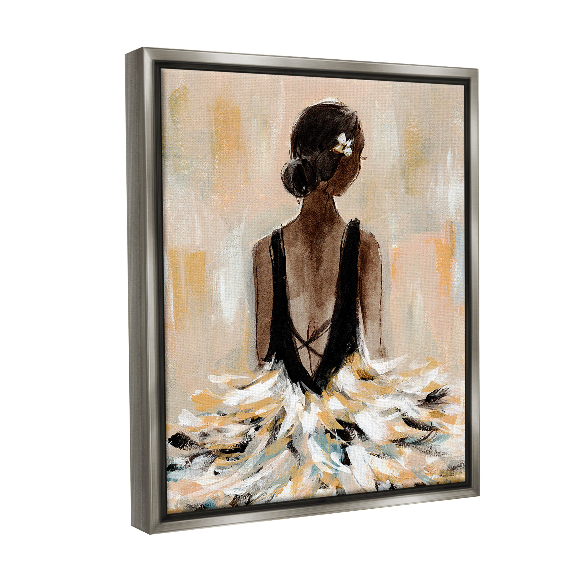 Stupell Industries Ballerina in Abstract Gown Beauty & Fashion Painting Gray Floater Framed Canvas Art Print Wall Art, 17 x 21