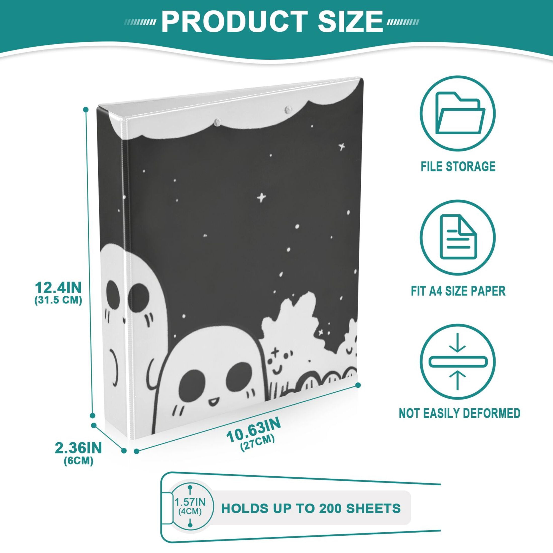Gosts Clouds 3 Ring Binders 1.5 inch Hardcover File Folders with Interior Pockets A4 Size Organizer for School Office Hospital
