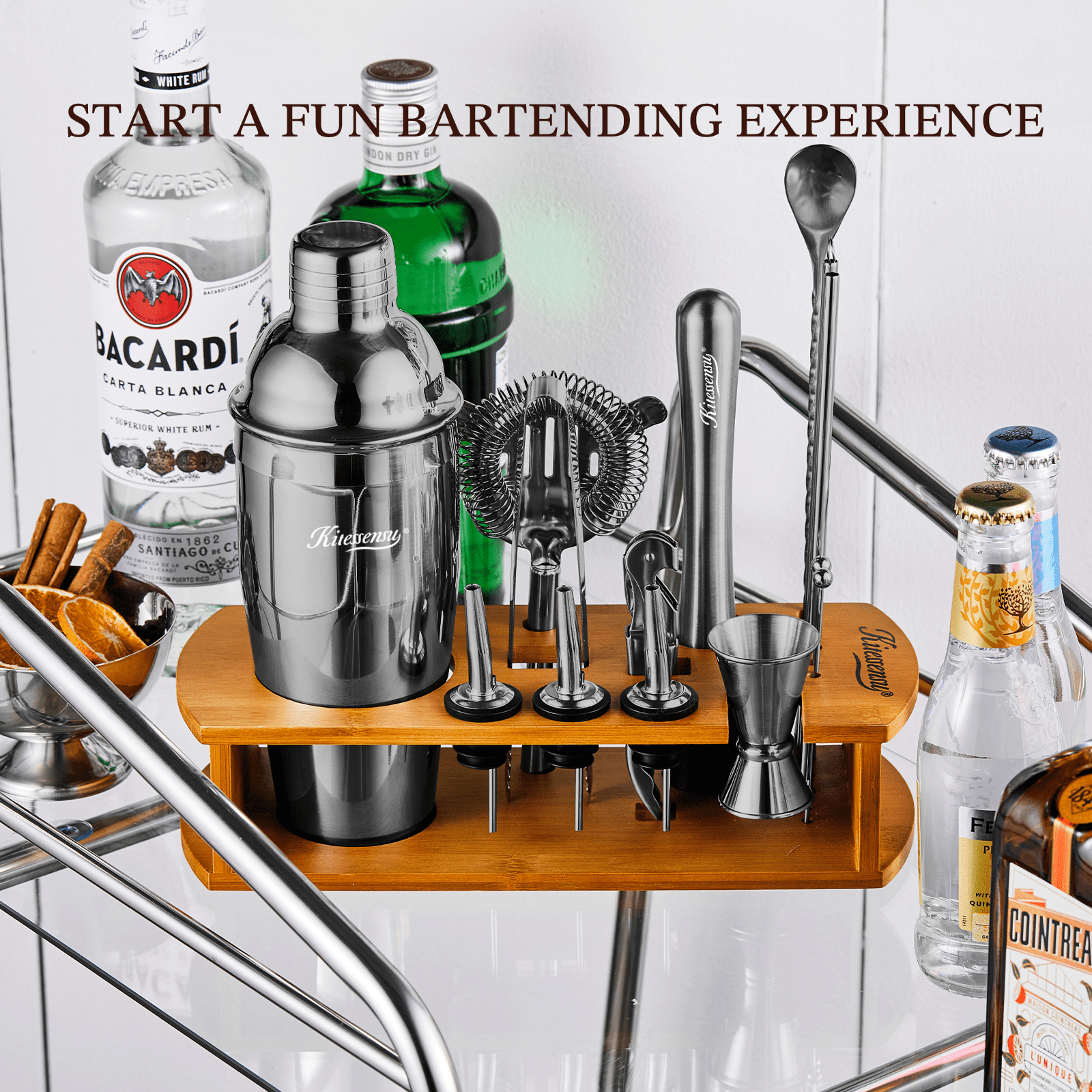 15-teiliges Barkeeper-Set Mit Ständer – Inkl. Shaker, Sieb, Löffel & Mehr, Silber