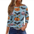 thumbnail image 2 of Halloween Shirts for Women 3/4 Sleeve Casual Tunic Tops Funny Bat,Ghost,Pumpkin Printed Costume Holiday Blouses Dark Blue M, 2 of 5