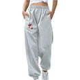 thumbnail image 4 of Sakmal Fleece Lined Sweatpants for Women Plus Size Gray Wide Leg Joggers Pants Graphic Hiking 30" Inseam Sweatpants for Women L, 4 of 4