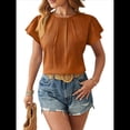 thumbnail image 1 of Blusa Tipo Túnica Holgada Informal Elegante de Verano para Mujer, con Cuello Plisado y Corta Marrón L, 1 of 10