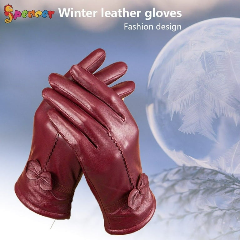 Spencer Women's Leather Gloves, Winter Warm Lambskin, Windproof PU