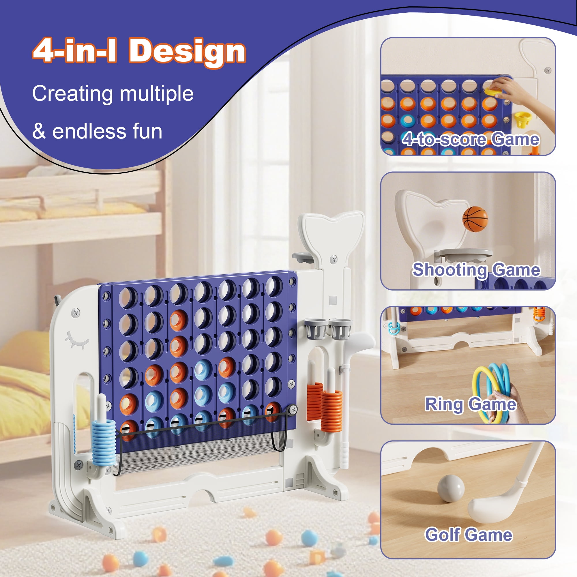 EUROCO 4-to-Score Giant Game Set with Mesh Bag,Indoor & Outdoor Height Adjustable Ring Toss Game Set for Kids and Adults