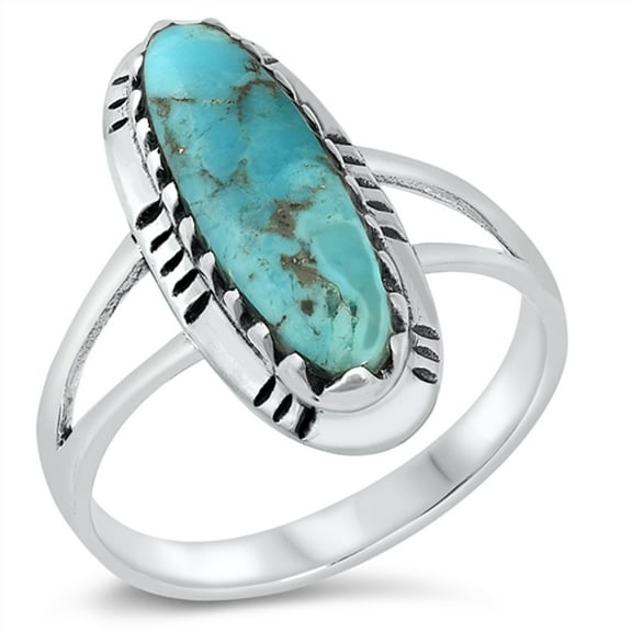 Elongated Oval Boho Grooved Ring .925 Sterling Silver Band Blue CZ Jewelry Female Size 11