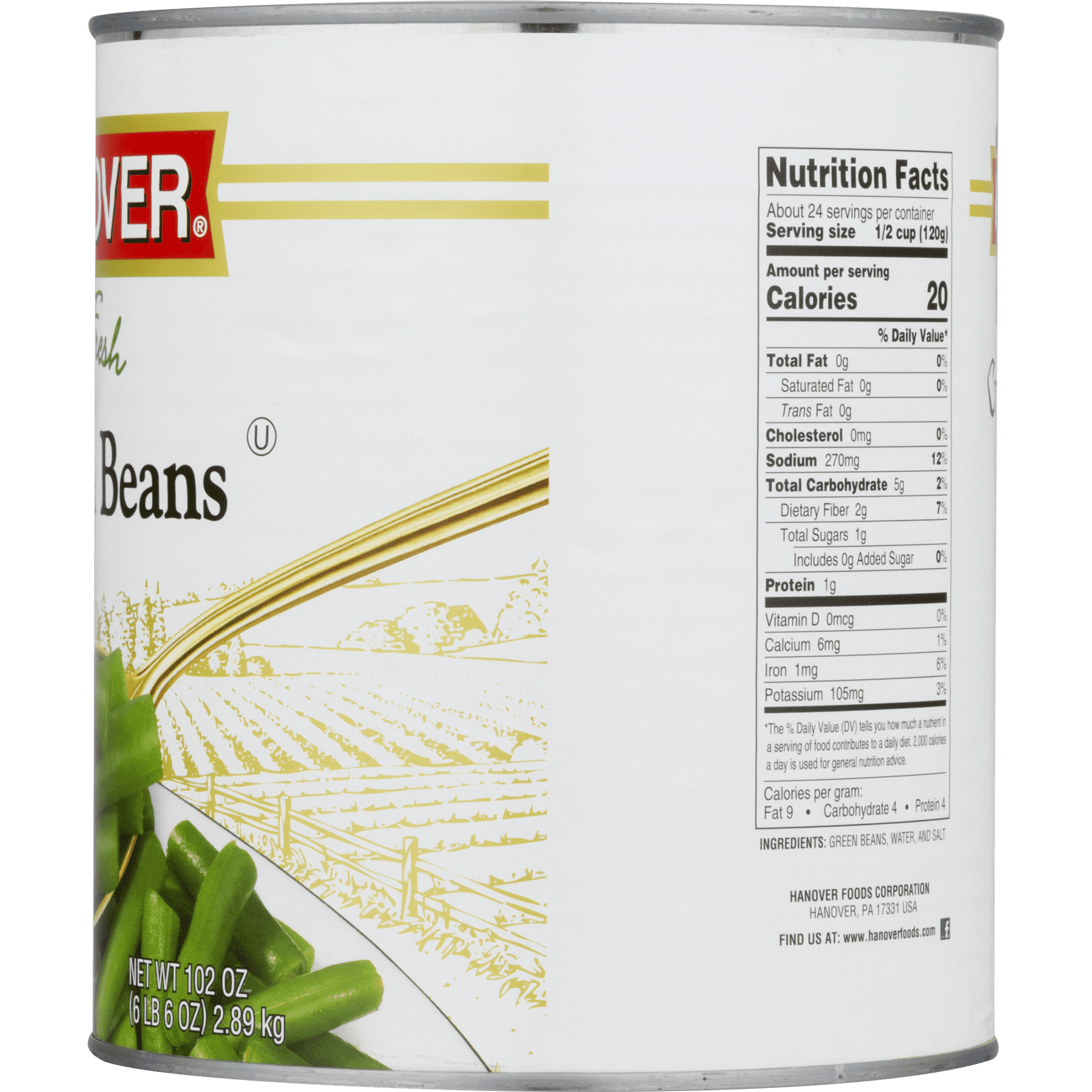 Hanover Garden Fresh Blue Lake Cut Green Beans, 102 oz Can – Value-Size Shelf-Stable Vegetables for Family Meals