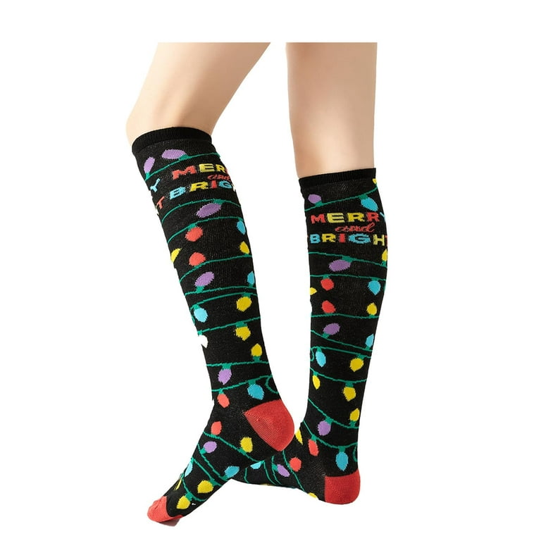 Gilbin 12 Pair, Knee High Holiday Christmas Socks, 12 Different Designs,  X-Mas Socks Size 9-11 with Gift Box 