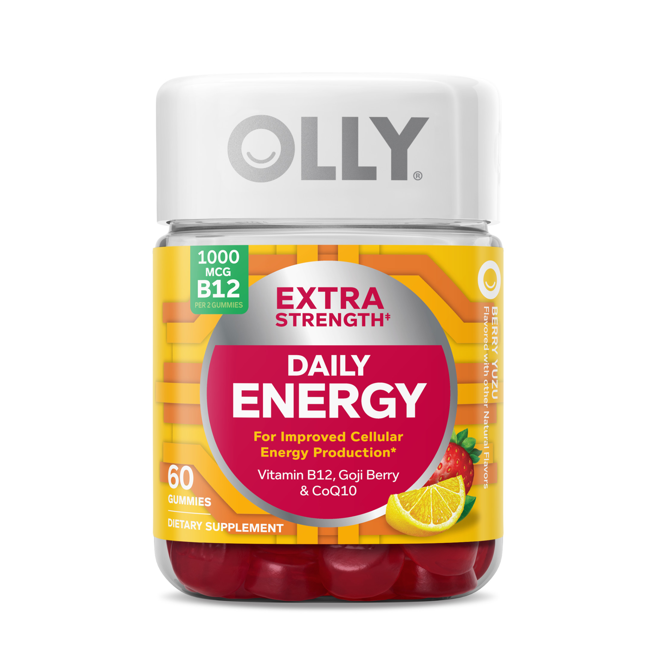 (3 pack) OLLY Extra Strength Daily Energy Gummy Supplement, 1000 mcg Vitamin B12, 60 Count