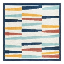 Unique Loom Belize Outdoor Collection Area Rug - Lamanai (5' 3" Square Ivory/Navy Blue)